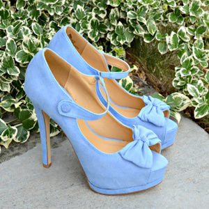 Mary Jane Peep Toe Bow Detail Girly Flirty Platform Heels NWOB